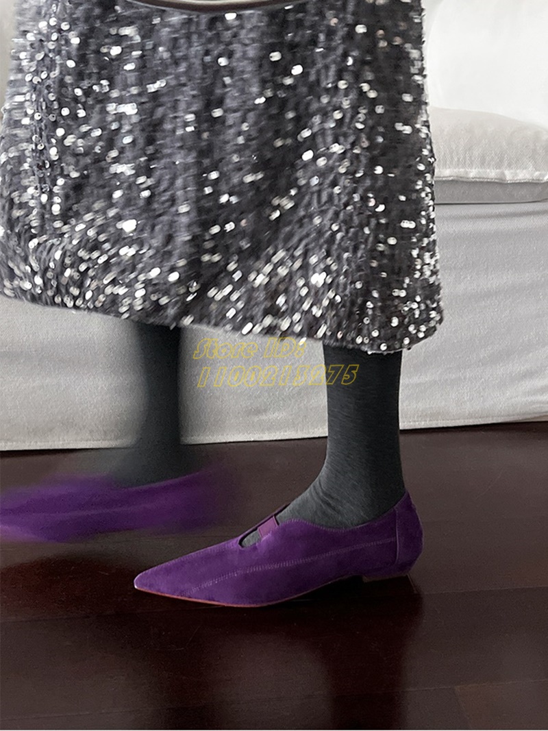 Pointed Toe Flat - Paars suède puntige teen pumps plat