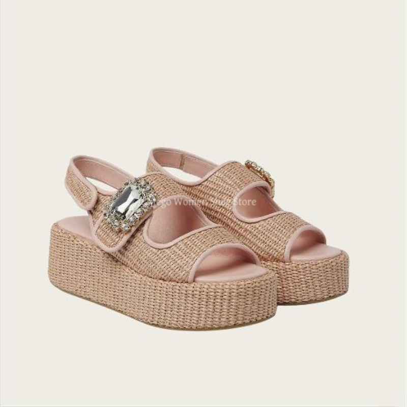 Women'S Shoes Hands Free - Hennep geweven sandalen met dikke zolen