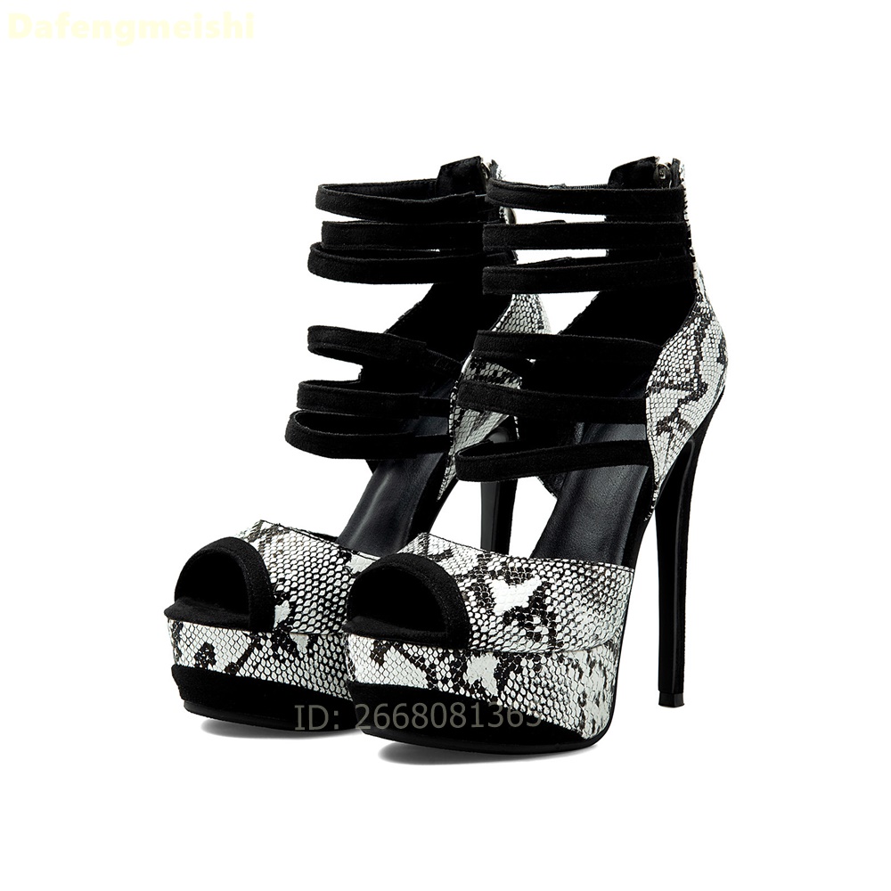 Women Shoes Zipper - Slangenprint Platform Sandalen met enkelbandje Peep