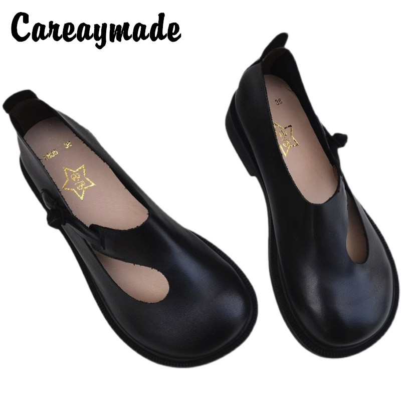 Women'S Shoes Round Toe - Careaymade-Echt Leer Grote Schoenen Retro Nationale