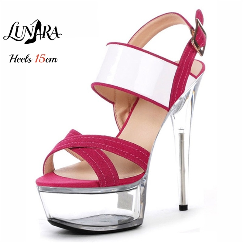 Platform Mule Heel - 15 cm/6 inch transparante platform-stiletto-sandalen roze