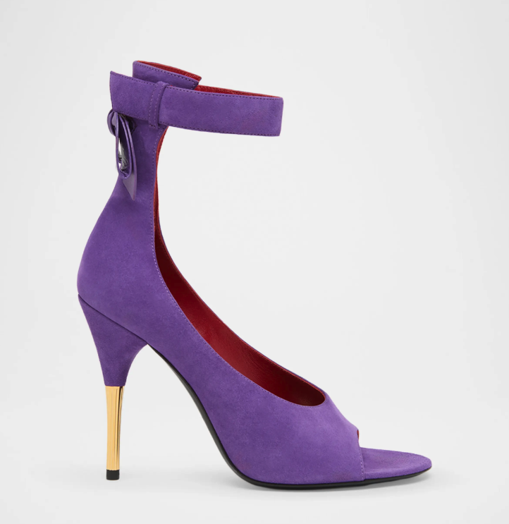 Women Shoes Zipper - Zwart/paars suède peep toe enkelband sandalen
