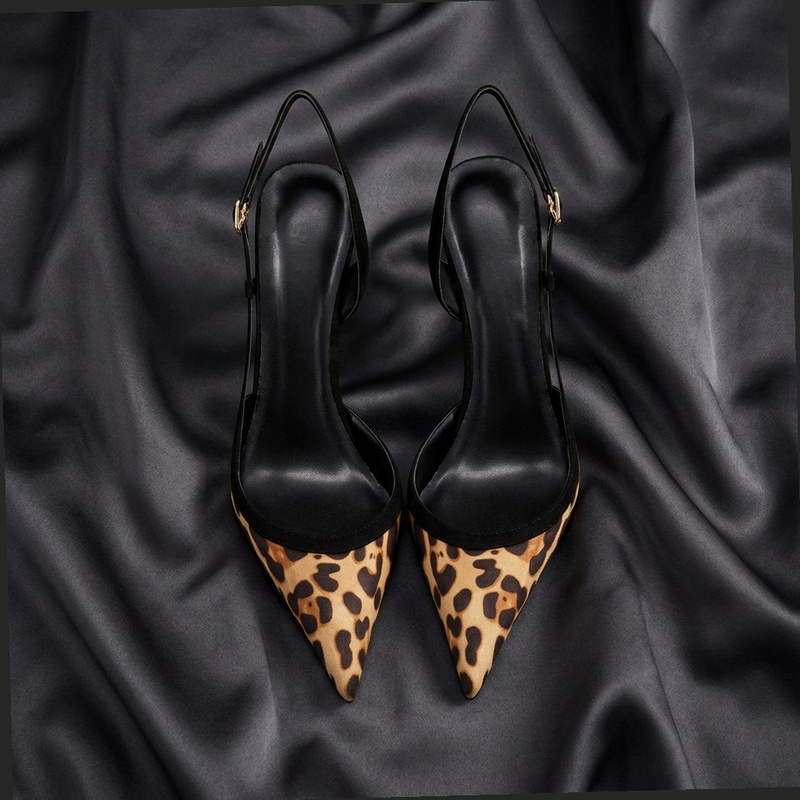 Leopard Print Heels - Yuejinlong # YJ26-802, Zwarte suède sandalen