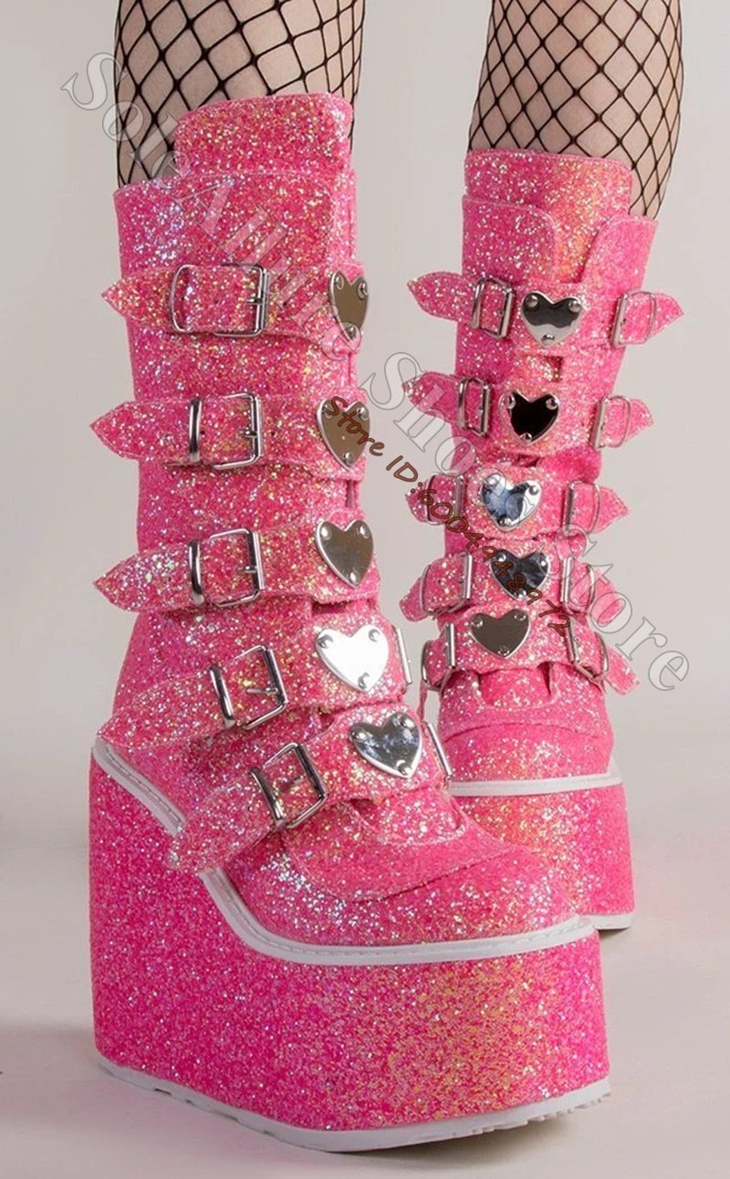 Pointed Toe Flat - Glitter multi-hart gespschoenen met plateauzool, verticaal