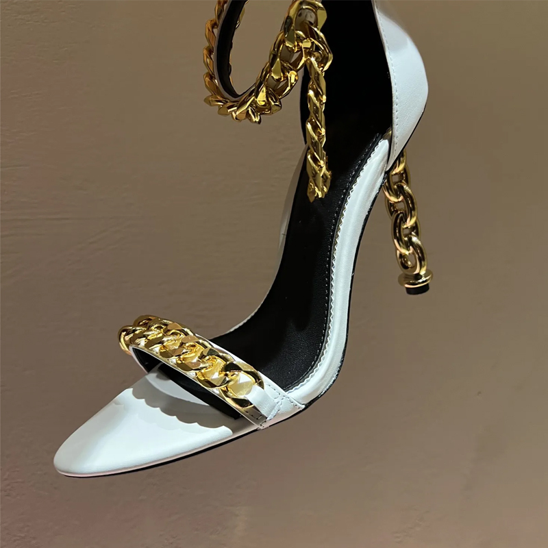 Gold Chain Sandal - Sexy Gouden Ketting Hak Puntschoen Holle