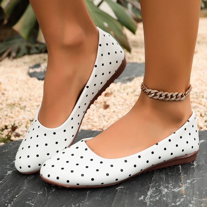 Dames Witte Polka Dot Flats Ro - Women'S Shoes Round Toe recensie en prijs