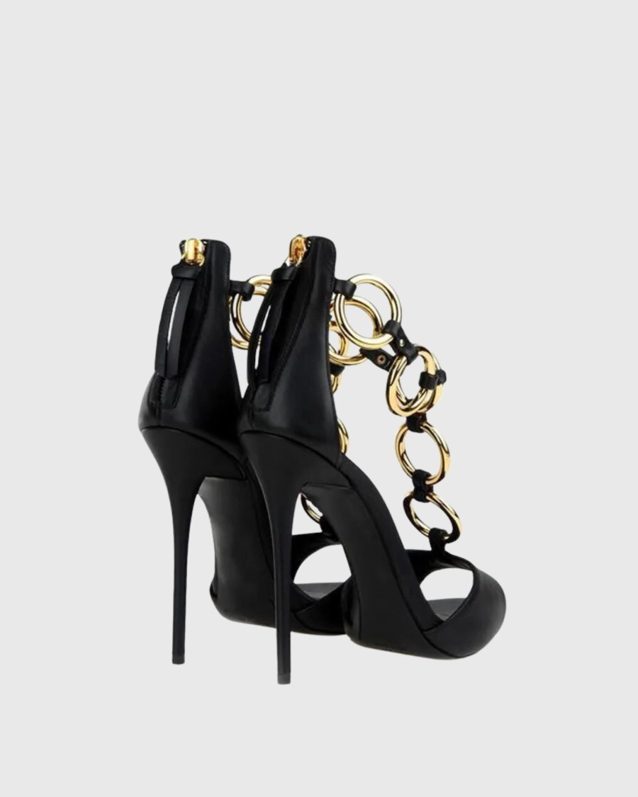 Dames zwart lederen gouden ket - Gold Chain Sandal recensie en prijs