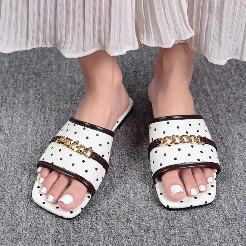 Dames vierkante open teen polk - Gold Chain Sandal recensie en prijs