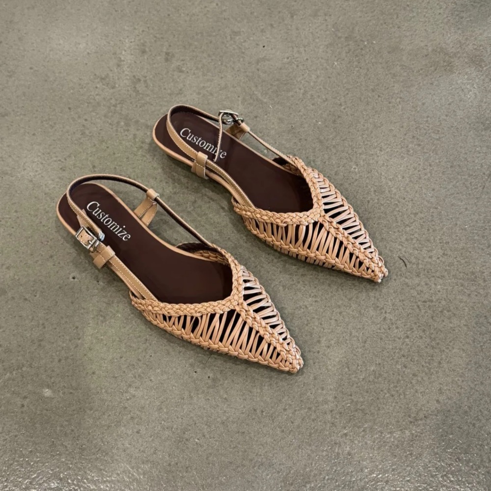 Gepunte geweven Romeinse sanda - Pointed Toe Flat recensie en prijs
