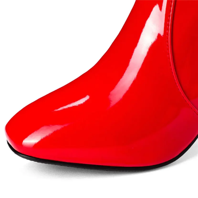 Rood Wit Lakleer Vrouwen Knie  - High Knee Heel Boots recensie en prijs