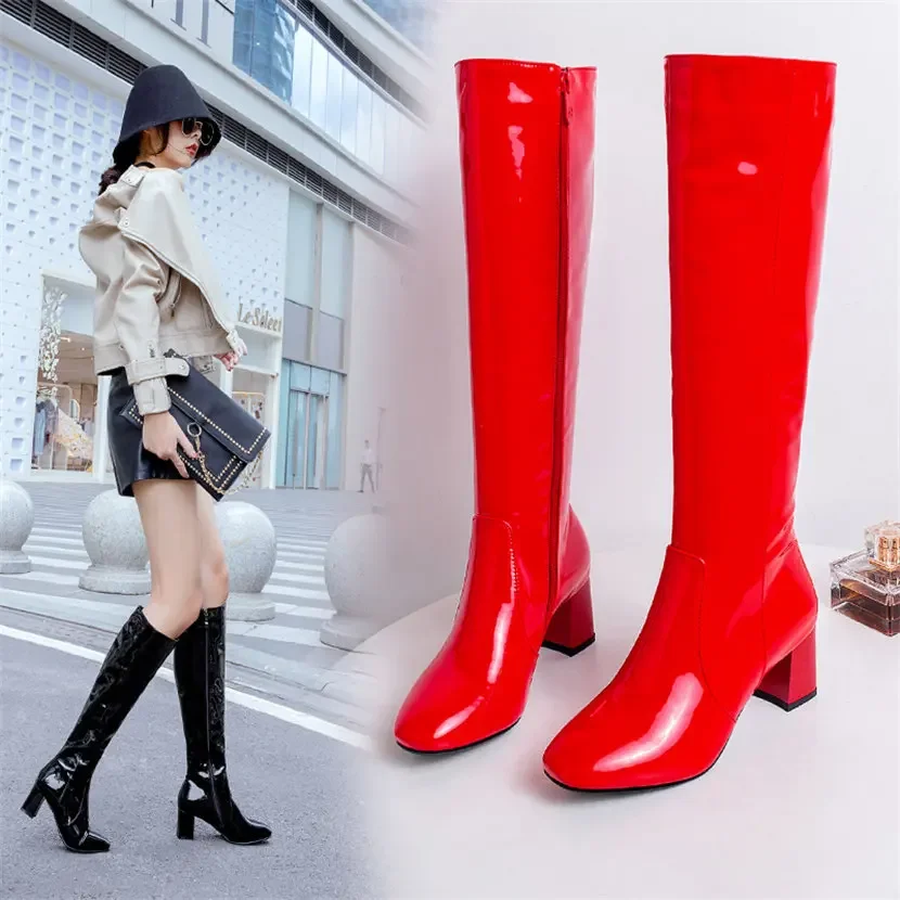 Rood Wit Lakleer Vrouwen Knie  - High Knee Heel Boots recensie en prijs
