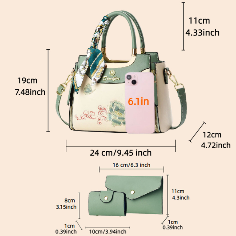 3-delige geborduurde handtasse - Women Shoes Zipper recensie en prijs